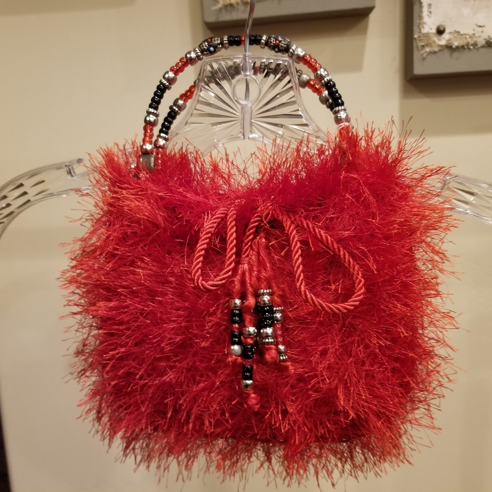 Red Fuzzy Beaded Headband